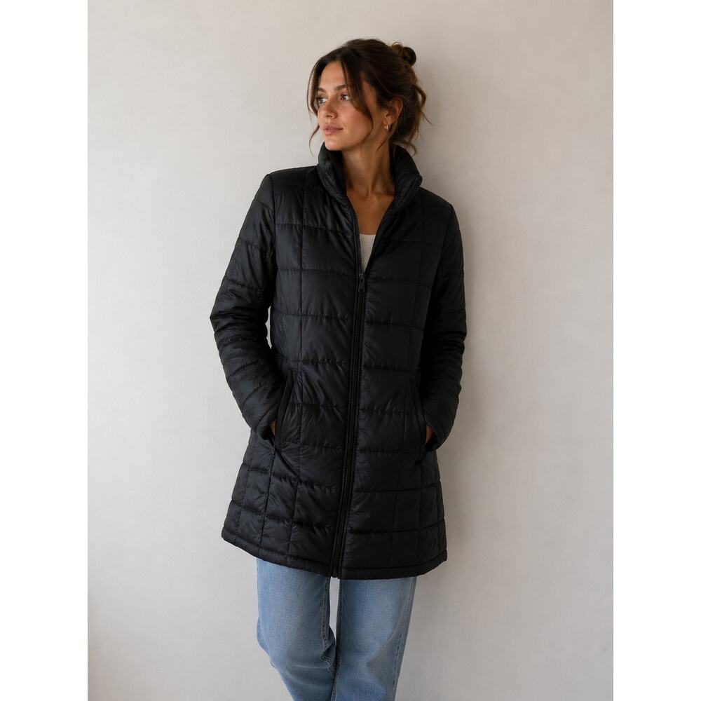 Eddie Bauer‎ Goose Down Puffer Parka Jacket Hooded Womens Medium M Black Coat